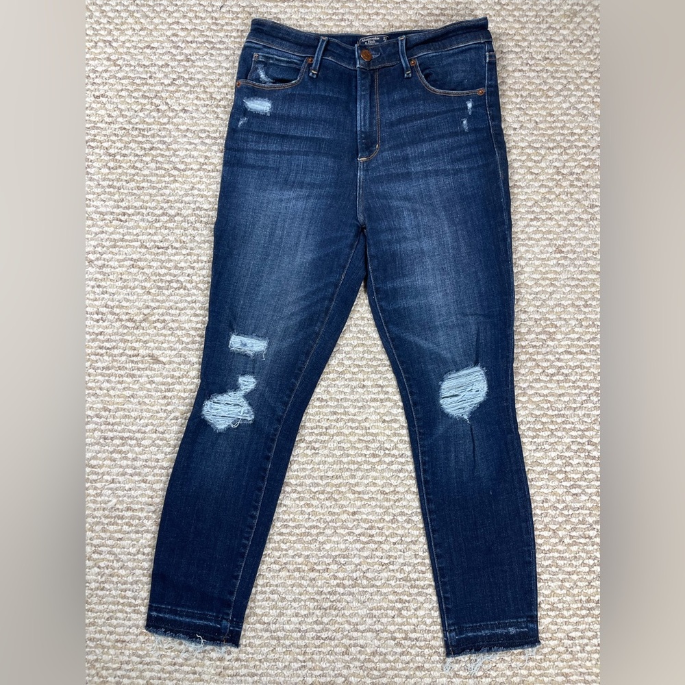 Abercrombie & Fitch Simone High Rise Ankle Distressed Dark Wash Skinny Jeans